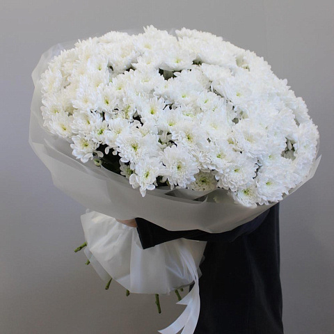 Букет из 25 веток белой кустовой хризантемы - изображение 2