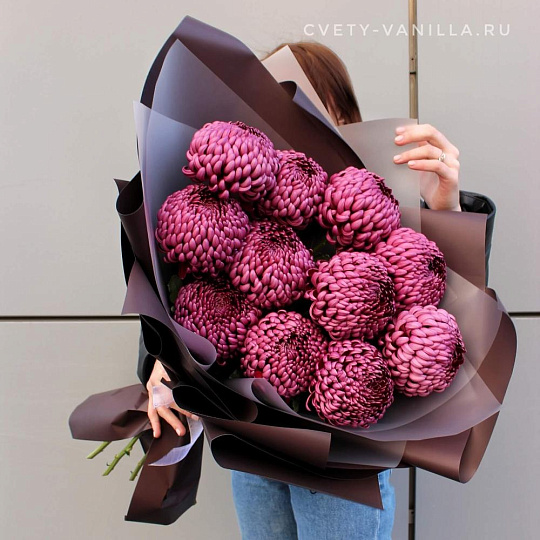 Букет хризантем Бигуди в шоколадной упаковке - изображение 2