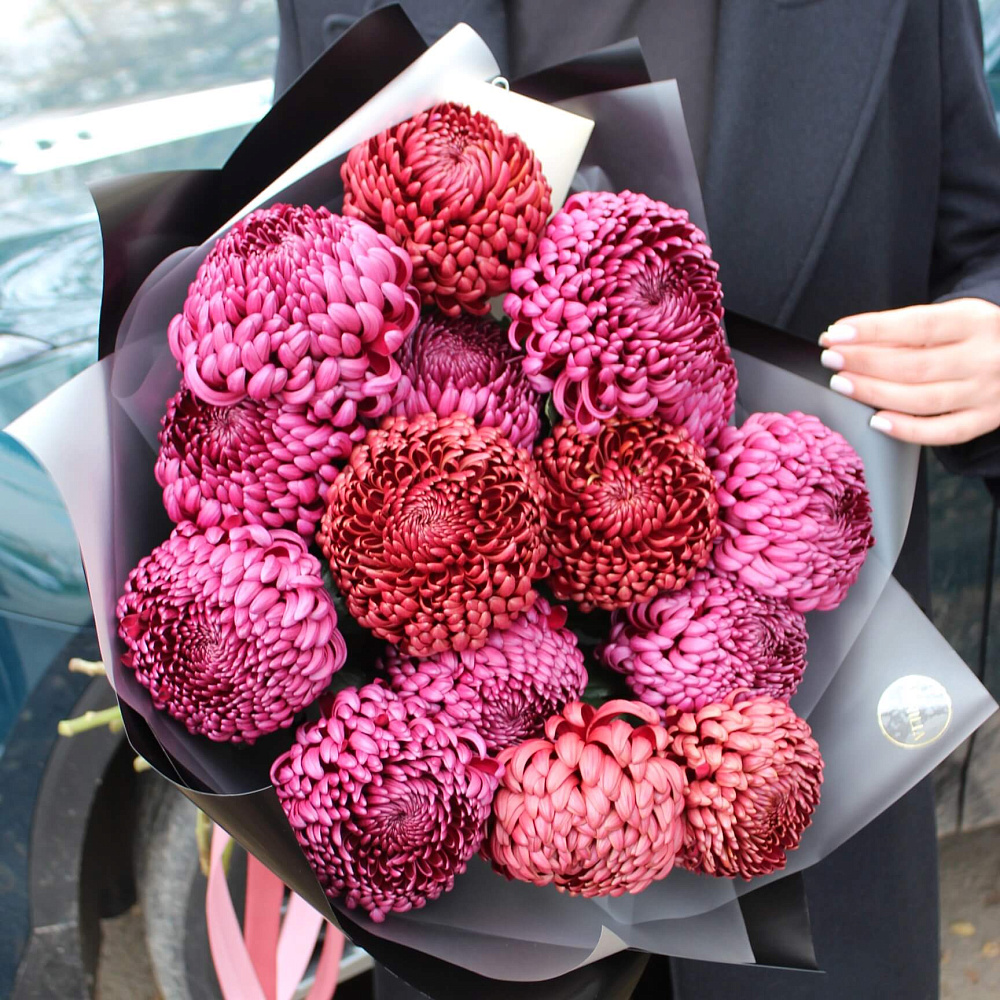 Букет из 15 хризантем микс "Бигуди"