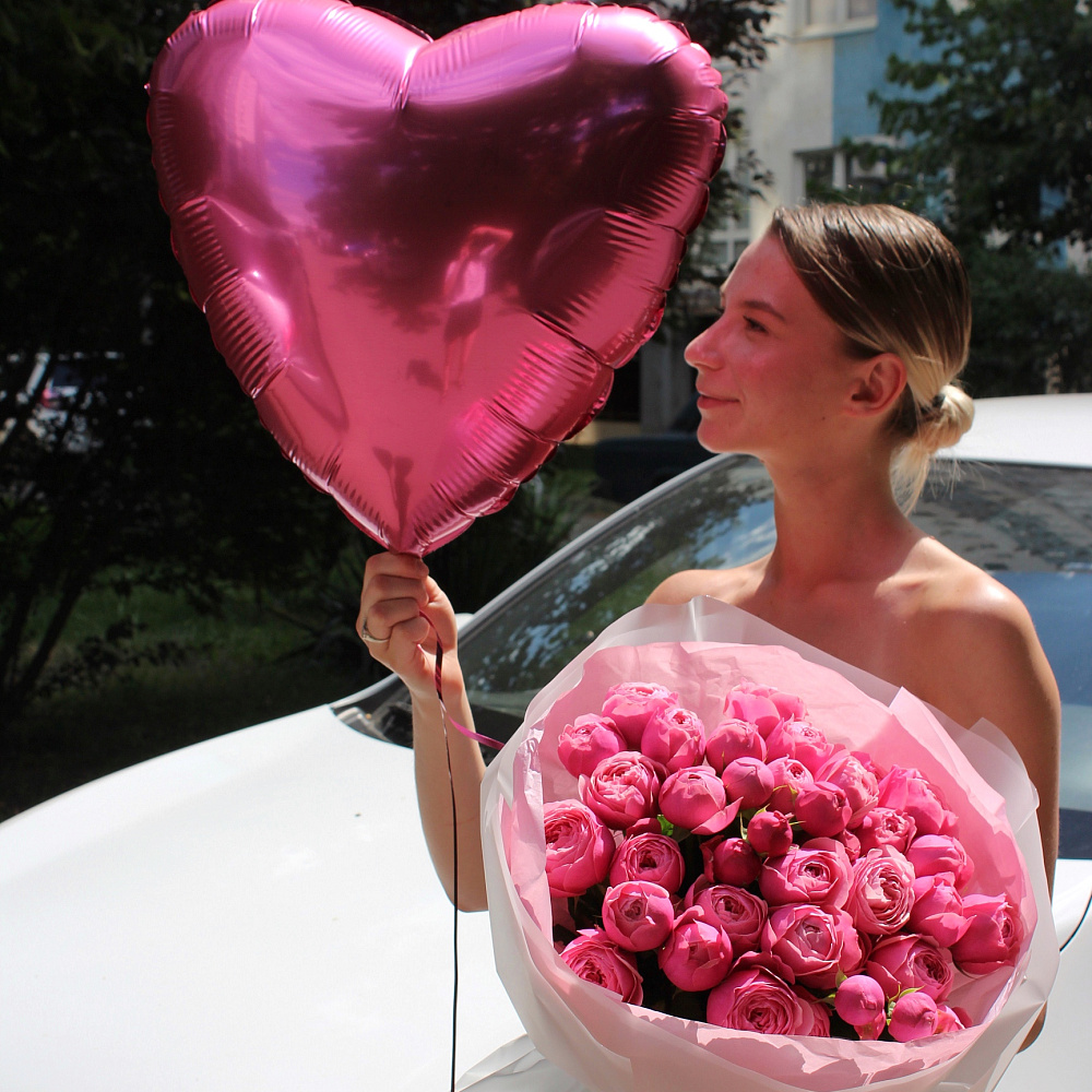 Набор с пионовидной розой и шаром