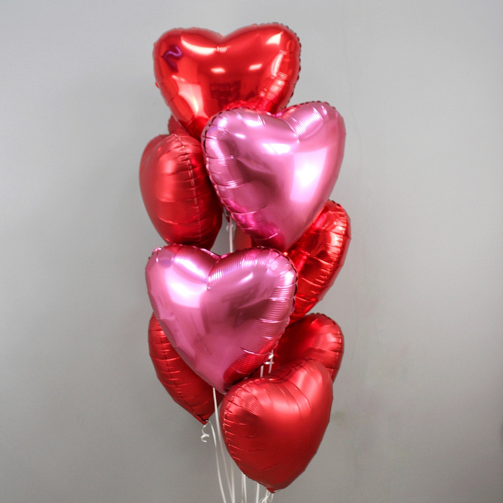 Композиция из 9 фольгированных сердец "Сатин"