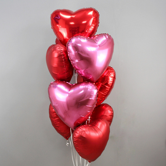 Композиция из 9 фольгированных сердец "Сатин"