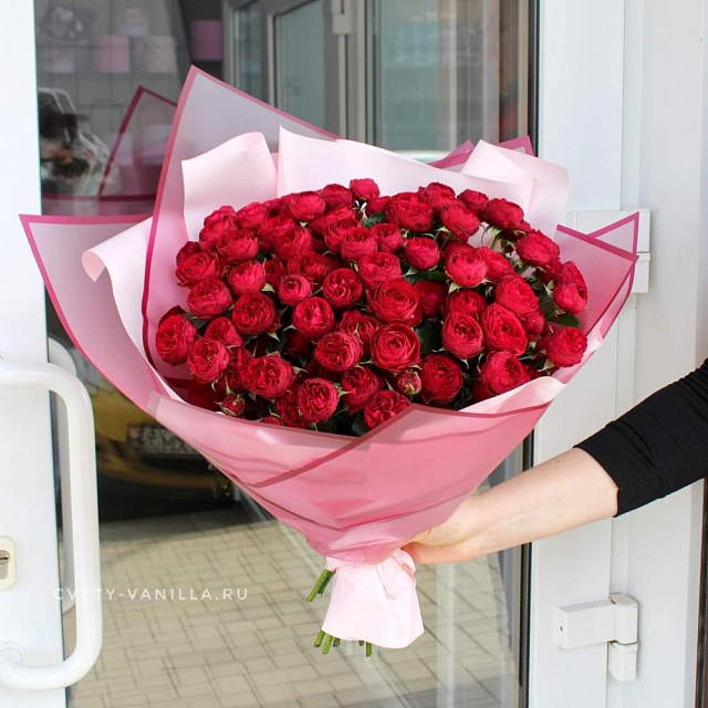 Букет пионовидной розы Марун "Red" 50 см - изображение 2