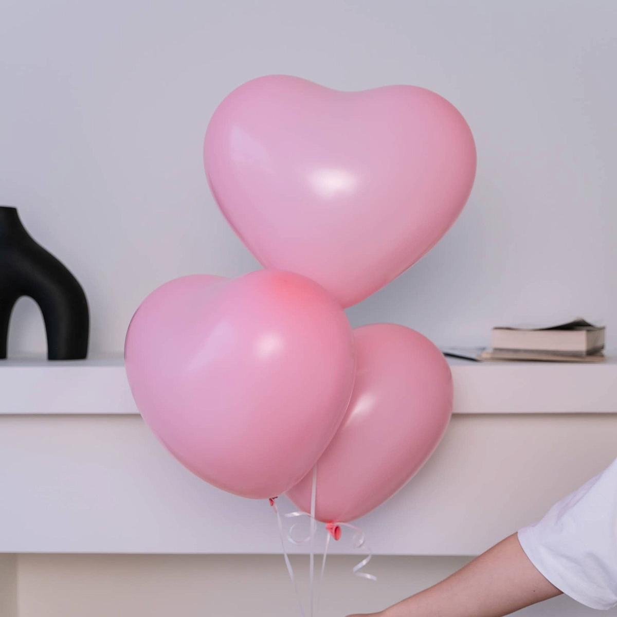 Связка из 3х шаров сердец "Пинк"