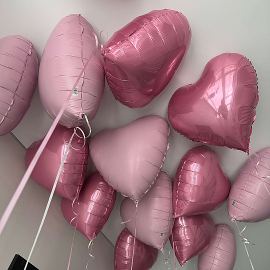 Воздушные шары на свадьбу: Связка из 15 шаров сердец «Pink»
