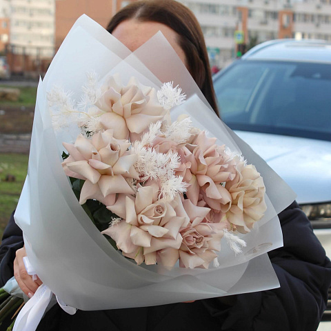 Кремовые розы: Букет из розы "Мента"