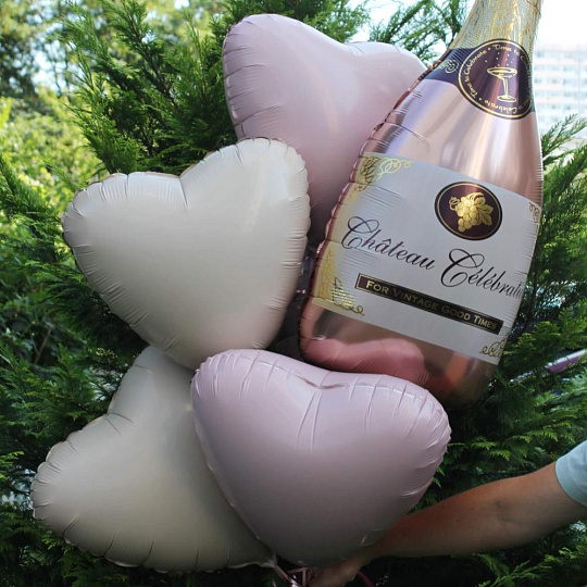 Связка шаров сердец с бутылкой игристого - изображение 2