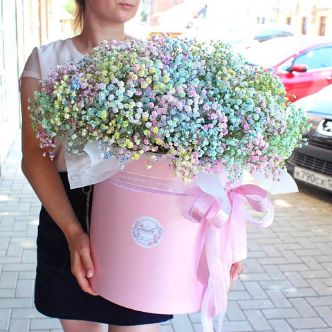 Большой цилиндр с радужной гипсофилой "Облако" - изображение 2