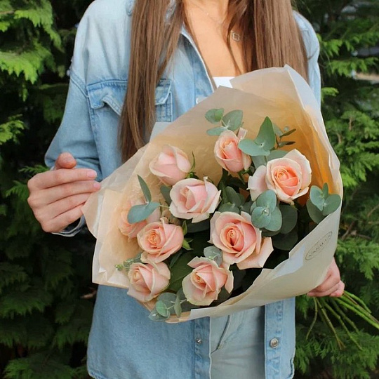 Букет из 9 роз Перл Аваланж 60 см - изображение 2