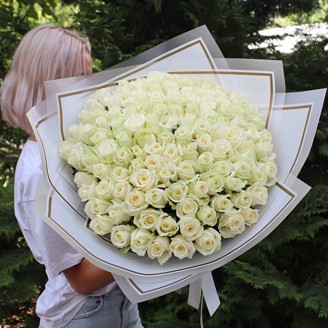 Букет из 101 белой розы 50 см - изображение 2