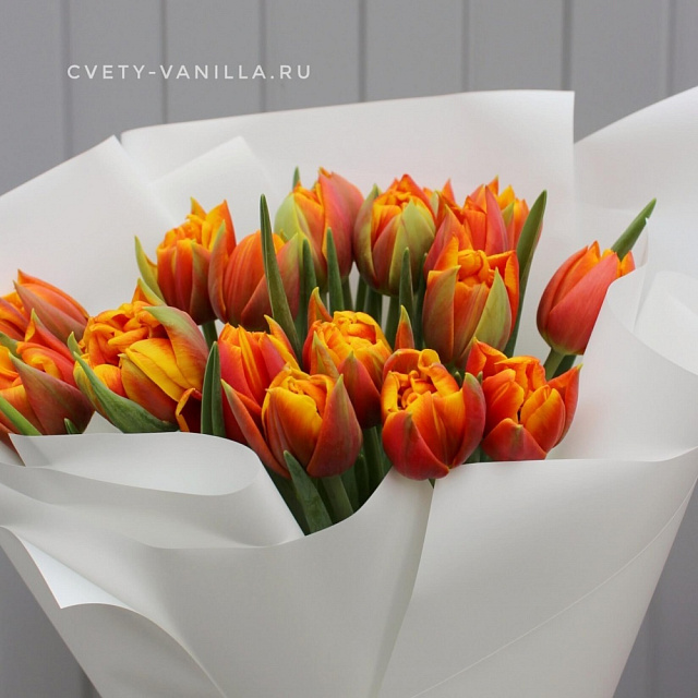 Цветы на праздник: Букет пионовидных тюльпанов "Orange"