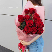 11 импортных красных роз 80 см
