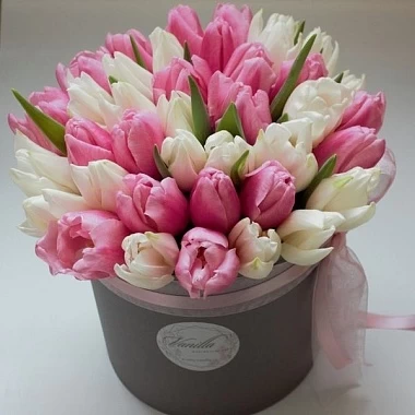 19 пионовидных тюльпанов в коробке