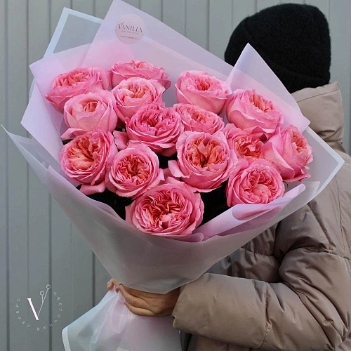 Букет из 15 пионовидных роз Pink Expression 50 см