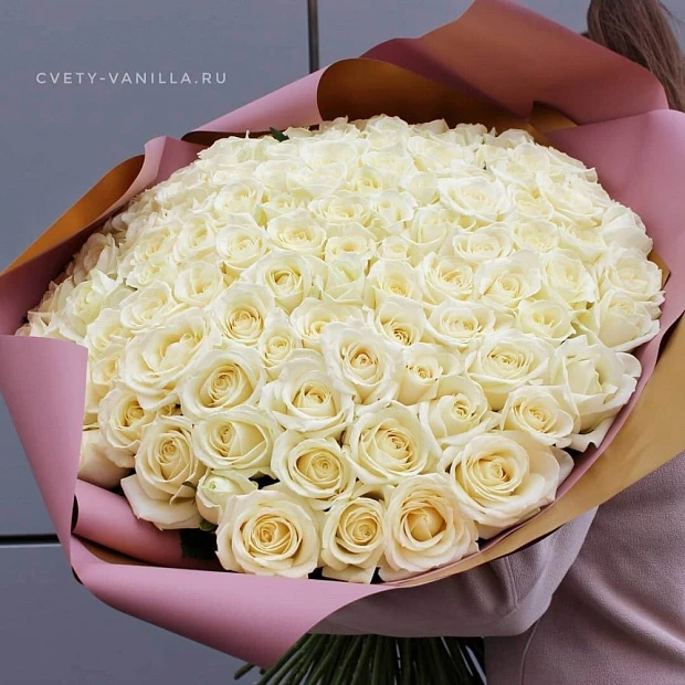 Букет из 101 белой розы "Аваланж" 70-см