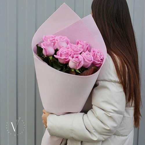 Букет из 9 розовых роз 60 см